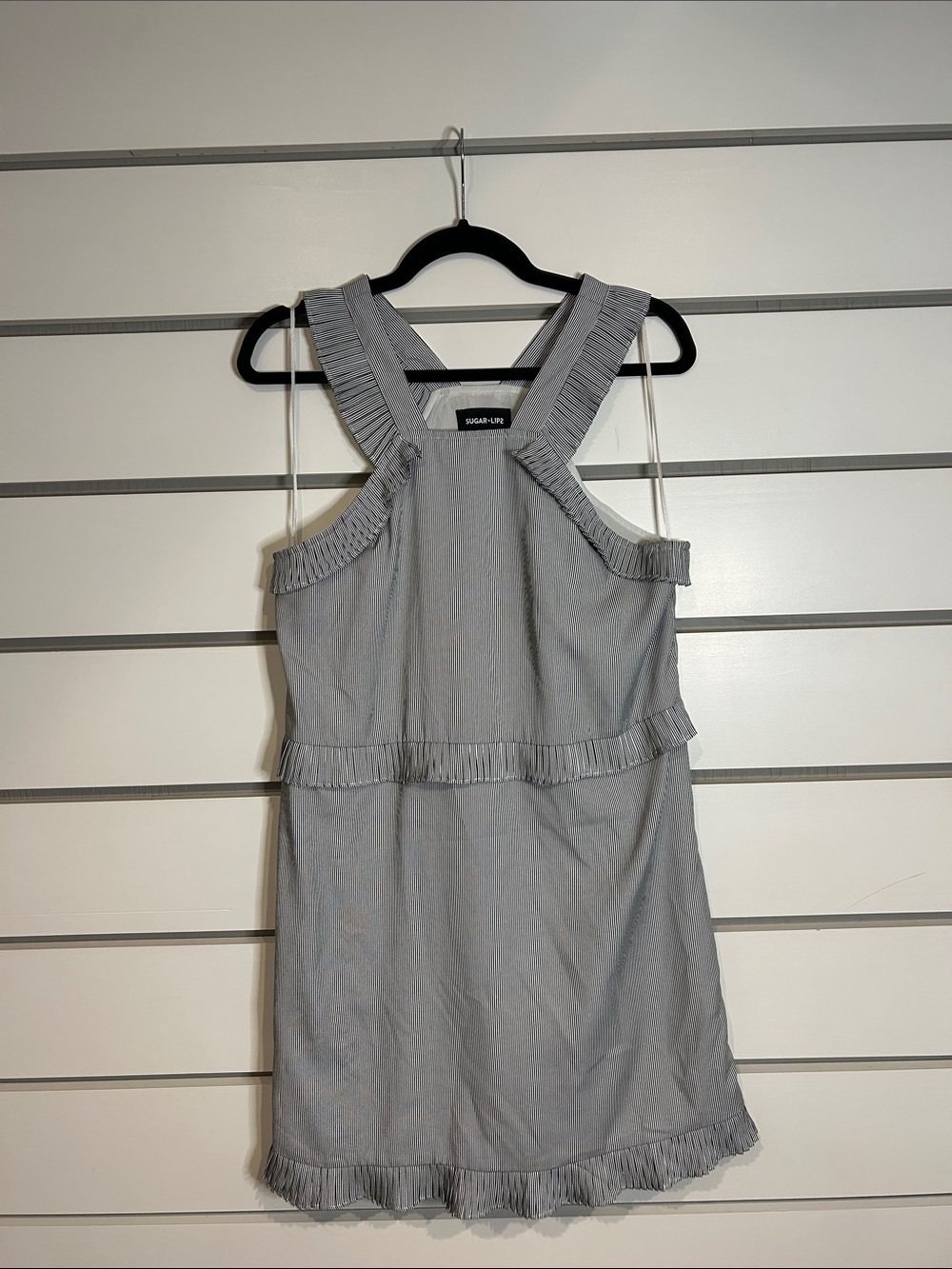 Sugarlips Light Gray Pleated-Trim Mini Dress
